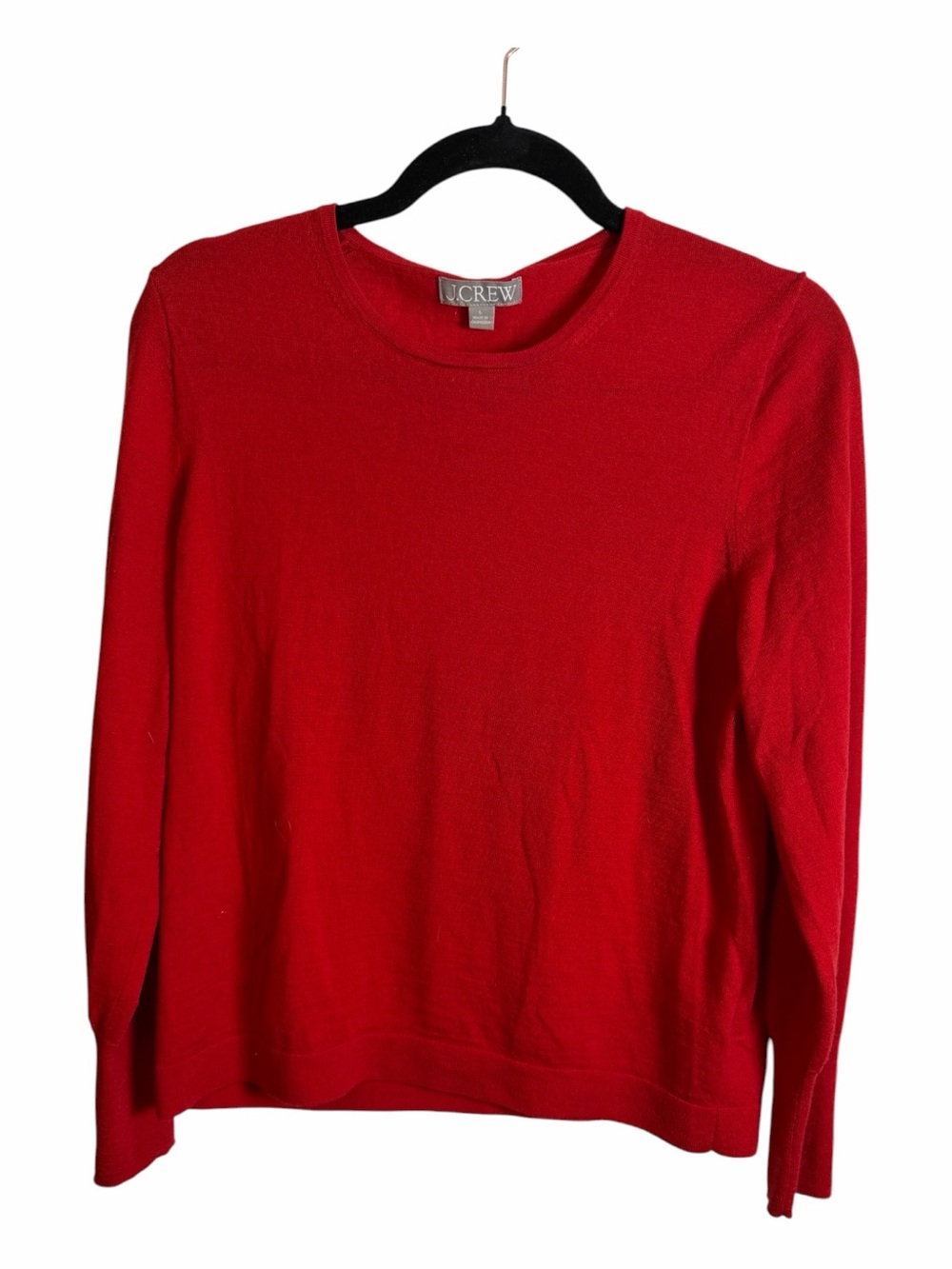 J.CREW Women's Red Knit Merino Wool Crew Neck Long Sleeve Pullover Sweater L